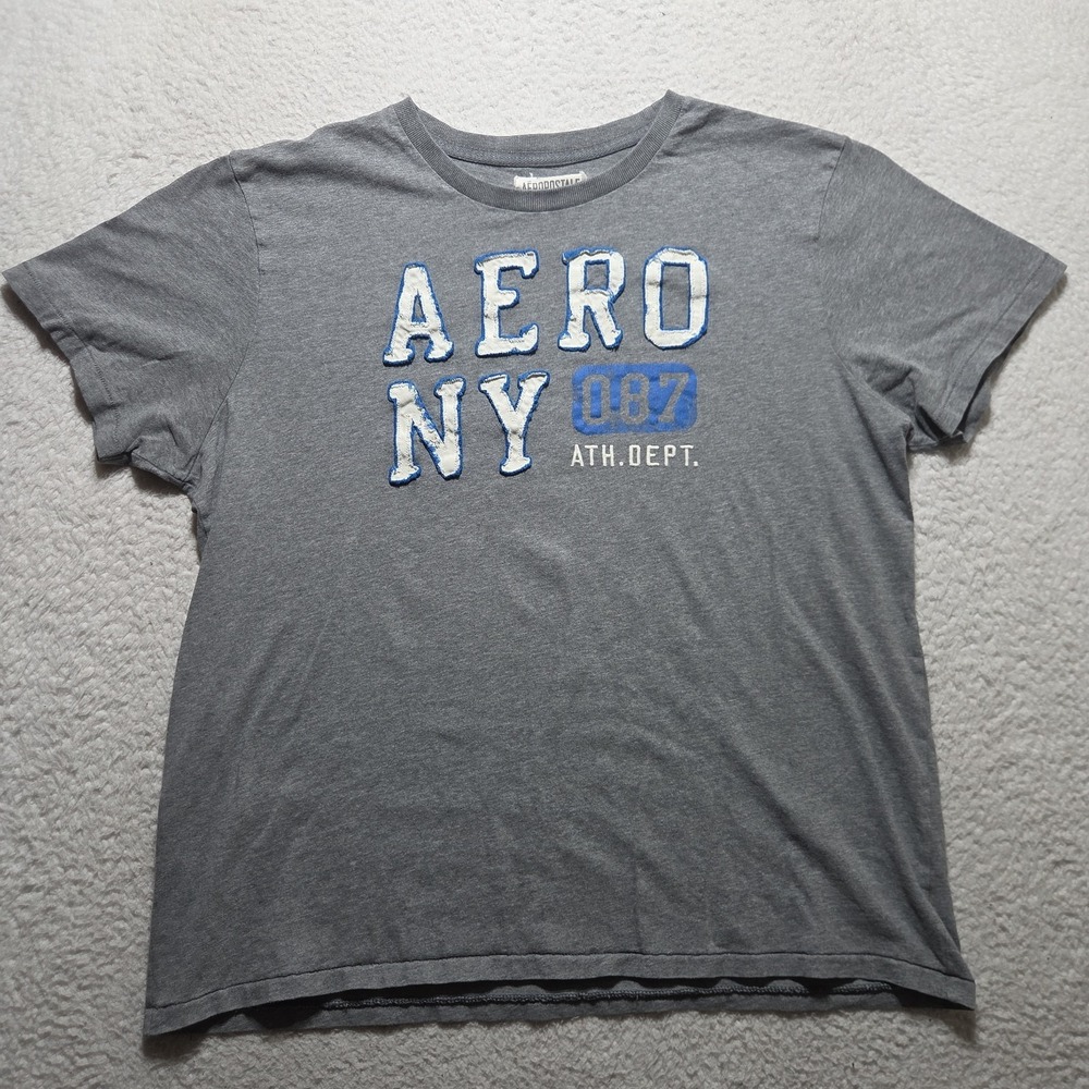 Vintage y2k Aeropostale 1987 New York Graphic Gray Short Sleeve Size 2XL